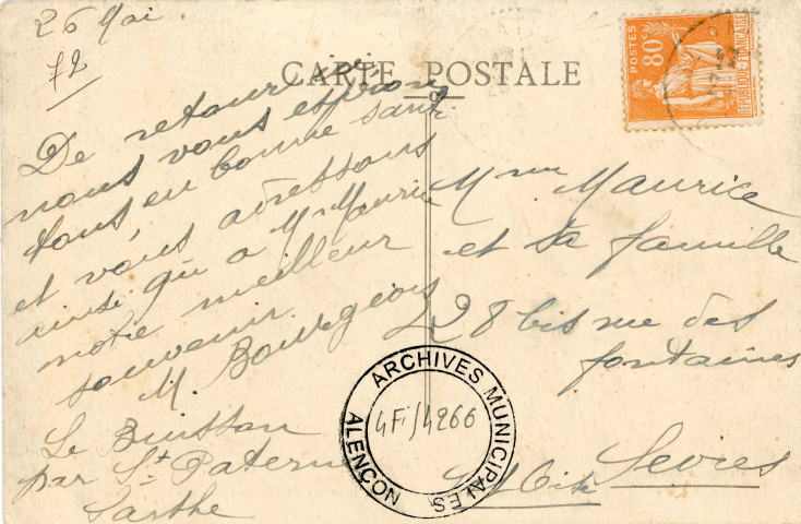 St-Rigomer-des-Bois (Orne), intérieur de l'église, carte postale ancienne noir et blanc, Photo Crolard, Alençon (Date d'utilisation : 26 mai ), (14x9), AMA.