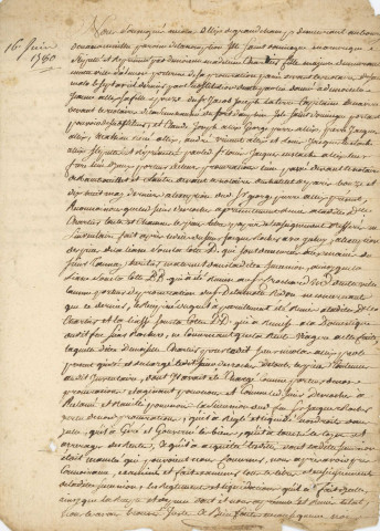 Acte de reconnaissance de Nicolas Allix Grandchamp, Claude Joseph Allix George Pierre Allix, pierre Jacques Allix, Mathieu René Allix, André Vincent Allix et Louis jacques Eustache Allix pour la remise remise de titres par Jean Desroches Duparc dans le cadre de la succession de Jacques Rocher (16 juin 1780).