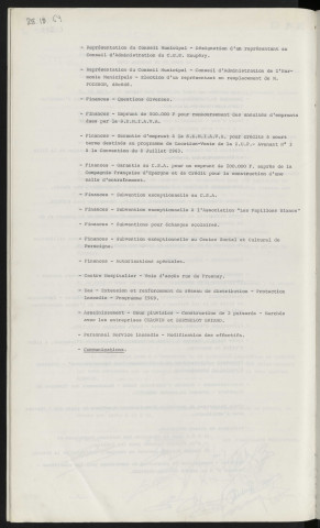 Sommaire sur les affaires à délibérer.