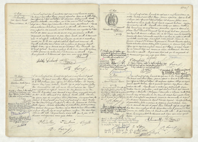 Reconnaissance de DELSARTHE Jean Marie Ernest (17 mai 1910),acte de naissance de LEVEILLER Madeleine Berthe Eugénie (14 mai 1910),acte de naissance de DAVOUST Fernande Clémentine Alphonsine (15 mai 1910),acte de naissance de LEMIERE Marcel François Marius (15 mai 1910).