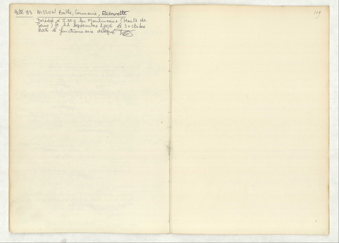 Mentions marginales de BISSON Berthe Germaine Etiennette.
