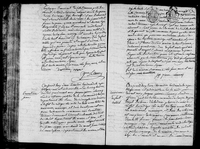 Acte de naissance de DUPLAIN Pierre (17 juillet 1794),acte de naissance de BRUNETIERE Jean (19 juillet 1794),acte de naissance de Césarine enfant trouvé (21 juillet 1794).