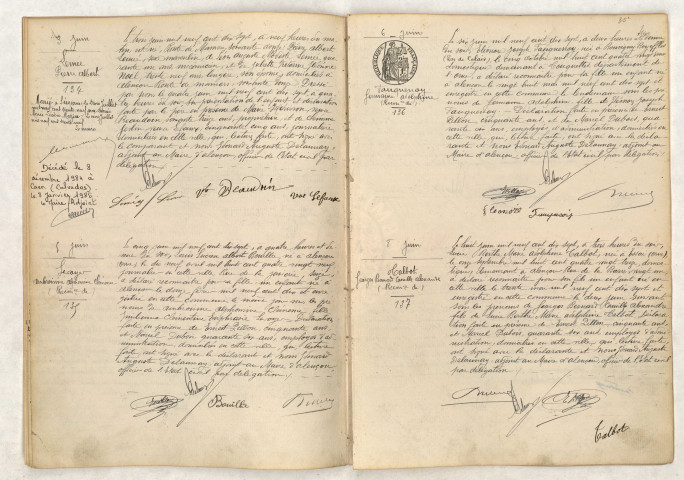 Acte de naissance de LEMÉE Pierre Albert (03 juin 1917), Reconnaissance de LEVOYER Ambroisine Alphonsine Clémence (05 juin 1917), Reconnaissance de FAUQUENOY Germaine Adolphine (06 juin 1917), Reconnaissance de TALBOT Georges Bernard Camille Alexandre (08 juin 1917).