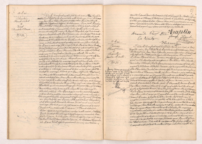 Acte de mariage de CHAPLAIN Florent Albert et VENOT Armande Anna (30 mai 1907), CARREAU Florent Lucien et LEQUILLEUC Jeanne Marthe (31 mai 1907).