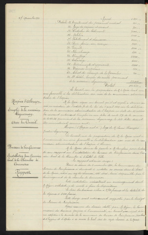 Hospice d'Alençon, vote de crédit supplémentaires avis du conseil. Hospice d'Alençon, emploi de la succession de Mr LEGUERNAY Louis François Justin, article 70 de la loi du 5 Avril 1884, avis du conseil. Bureau de Bienfaisance, installation dans l'ancien local de la chambre de commerce, rapport