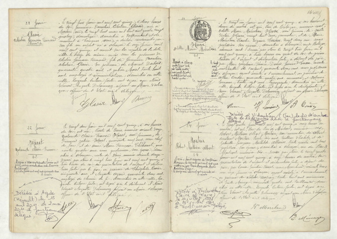 Reconnaissance de GLASIR Célestin Germain Fernand (23 février 1915), acte de naissance de HUET Yolande Claire France (22 février 1915), acte de naissance de HUVE Odette Marie Modestine (21 février 1915), acte de naissance de MORTIER Robert Mathieu Albert (24 février 1915)