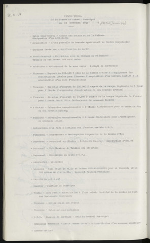 Sommaire sur les affaires à délibérer.