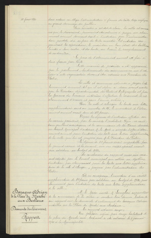 Boites aux lettres supplémentaires de la ville, entretien par abonnement, rapport. Baraques Adrian de la place du marché aux bestiaux, demande d'enlèvement, rapport