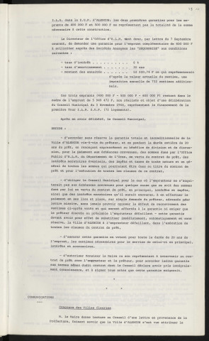 Garantie d'emprunt complémentaire à l'office d'H.L.M de 600 000 F pour le financement I.L.N. dans la Z.U.P. Diplôme du prix d'honneur "4éme catégorie" au concours des villes fleuries de 1966.