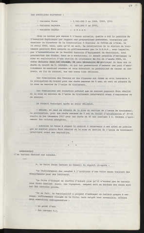 Ordures ménagères, prorogation du traité d'adjudication à Mr ROUSSEL Pierre pour l'enlèvement des ordures ménagères. Aménagement d'un terrain destiné aux nomades.