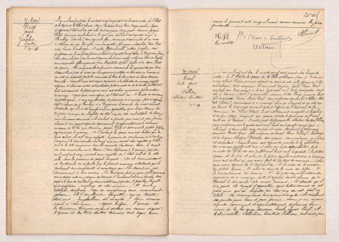 Acte de mariage de HISS Joseph et ZIËGLER Justine (25 mars 1910), Acte de mariage de TIREL Emile Louis et FILLION Albertine Léontine (29 mars 1910).