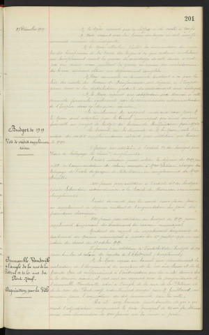 Budget du bureau de bienfaisance pour 1920, rapport. Budget de 1919, vote de crédits supplémentaires. Immeuble Vandeville à l'angle de la Rue de la Poterne et de la Rue du Pont-Neuf, acquisition par la ville