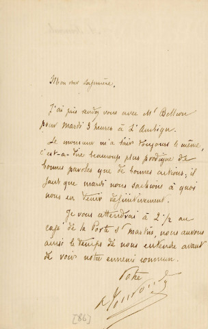 Lettre autographe signée de l'écrivain Alfred Edouard Touroude à l'acteur Adolphe Laferrière (sd).