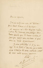 Lettre autographe signée de l'écrivain Alfred Edouard Touroude à l'acteur Adolphe Laferrière (sd).