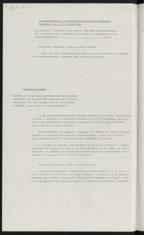 Finances, autorisations spéciales. Garantie d'emprunt, maintien de la garantie accordée pour les emprunts contractés par la propriété familiale de l'Orne et transférés à la société anonyme d'H.L.M. de la ville d'Alençon et de l'Orne Le Logis Familial.