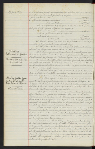 Jury, nomination de délégués pour la confection de la liste préparatoire, chemins vicinaux création de ressources pour 1917. Abattoirs, enlèvement des fumiers, M. LEDUC cultivateur 3 Rue de Guéramé Alençon, autorisation de traiter à l'amiable. Bail du jardin dépendant de la Chapelle Notre-Dame de Lorette Rue du Mans, ancienne fabrique de l'Eglise St Pierre de Montsort, curé M. l'Abbé DESVAUX, renouvellement