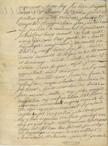 Contrat de vente entre le Sieur Pierre Allix et Jean Gandon Desroches Duparc, d'une partie de la maison sise 45-47 rue Cazault (19 août 1782).