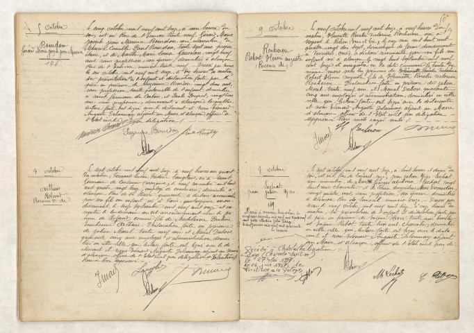 Acte de naissance de BOURDON Gérard Marie Joseph Jean Maurice (05 octobre 1916), Acte de Reconnaissance de ARTHUIS Roland (07 octobre 1916), Acte de Reconnaissance de ROCHERON Robert Henri Auguste (09 octobre 1916), Acte de naissance de LECHAT Jean Julien Yves (07 octobre 1916).