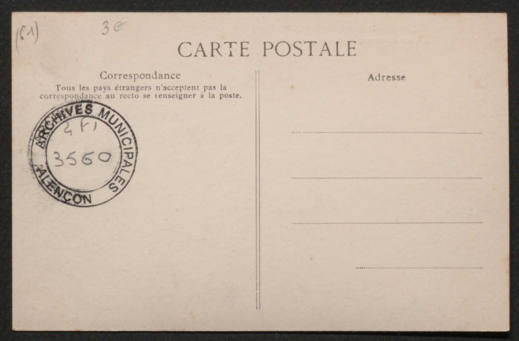 Alençon (Orne), Hôpital départemental d'Alençon, cour d'honneur, entrée principale, carte postale ancienne noir et blanc n°1, ELD (Ernest Le Deley) éditeur, [date cliché : ], (date d'utilisation : 19 mai 1904) (14x9), AMA.