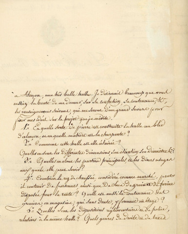 Établissement d'une halle aux grains à Rennes (dans des configurations identiques à Alençon) : correspondance (1817).