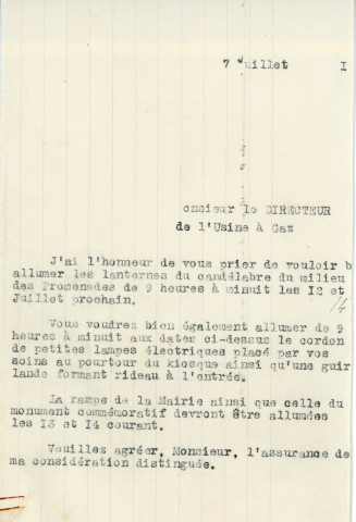 Banquet à l'occasion de la Fête nationale 14 juillet 1931 : affiche Imprimerie Georges Supôt (60 x 29).