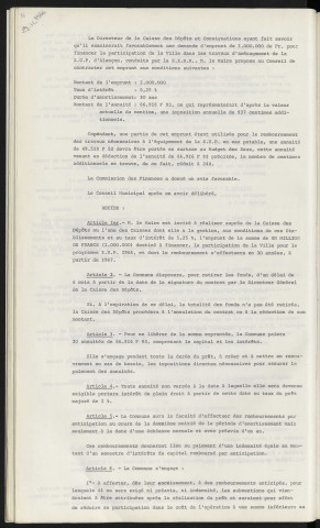 Emprunt de 1 000 000 F auprès de la caisse des dépôts et consignations destiné à financer la participation de la ville pour le programme Z.U.P. 1966 .