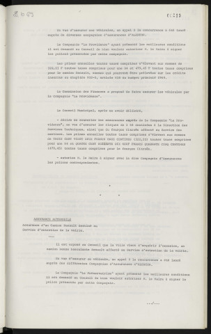 Assurance automobile, assurance de 2 R4 pour la direction des services techniques et d'un fourgon Citroën pour le service des cantines. Assurance automobile, assurance d'un camion Renault destiné au service d'entretien de la voirie.