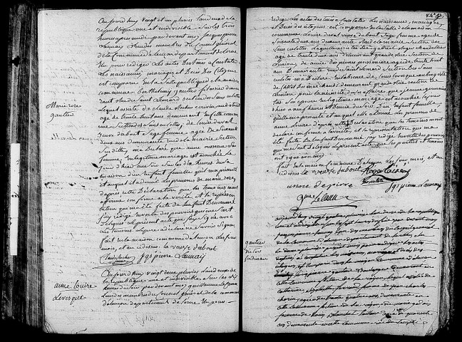 Acte de naissance de GAUTIER Marie Rose (8 février 1794),acte de naissance de LEVESQUE Anne Louise (9 février 1794),acte de naissance GAUTIER Victor Ferdinand (12 février 1794).