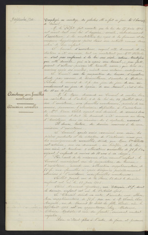 Assistance aux femmes en couches, admissions nouvelles. Assistance aux familles nombreuses, admissions nouvelles