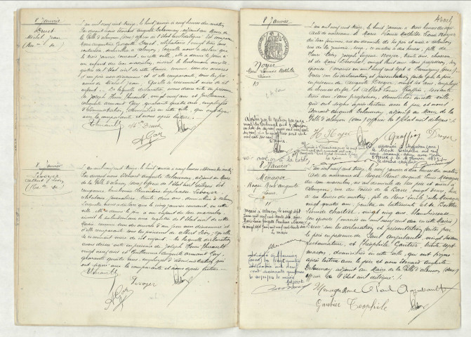 Reconnaissance de DRUET Michel Jean (8 janvier 1913),reconnaissance de LEVOYER Albert Léon (8 janvier 1913),acte de naissance de NOYER Marie Louise Mathilde Léonie (8 janvier 1913),acte de naissance de MENAGER Roger René Auguste Louis (8 janvier 1913).