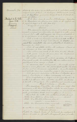 Budget de 1916, vote de crédits supplémentaires. Budget de la ville pour 1917, rapport