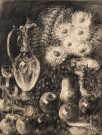 Fleurs et carafe, fusain, Louise Jeanne Aimée Hervieu, (68.5cm x 52.5cm), signé en bas à droite, collection Bismuth-Etcheverry, acquisition 2024, AMA.