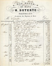 Facture Papier à en-tête "H. Duterte Place des Halles Alençon, pharmacien ex-interne des hôpitaux de Paris" (14 décembre 1873).