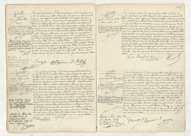 Acte de naissance de PRUGENT Denise Juliette Hélène (25 juillet 1910),acte de naissance de BOURGEOIS Juliette Raymonde (23 juillet 1910),reconnaissance de ROSEL Germaine Louise Juliette (26 juillet 1910),acte de naissance de HOMMEY Brigitte Antoinette Marguerite (26 juillet 1910).