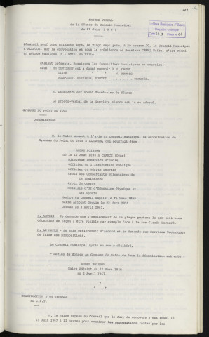 Sommaire sur les affaires à délibérer. Construction d'un gymnase au C.E.T.