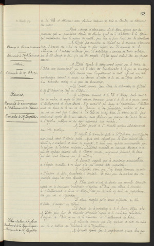 Charbon, répartition du charbon, demande de Mr LEBOUC. Champs de Foire, assurance contre l'incendie des arbres, demande de Mr LHEUREUX. Désagrément du service d'octroi aux commerçants, demande de Mr DORE. Bains, demande de réouverture de l'établissement de bains, Rue Juiverie, demande de Mr LEPRETRE. Plantations d'arbres, Boulevard de la République, demande de Mr LEPRETRE