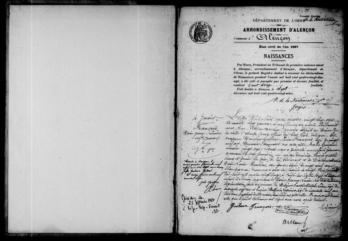 Registre des actes de naissance et adoption.