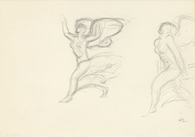 Monument aux morts,2 victoires ailées (graphite, trait) (20.7 x 13.6 cm) (René Letourneur, monogrammé en bas à droite RL).