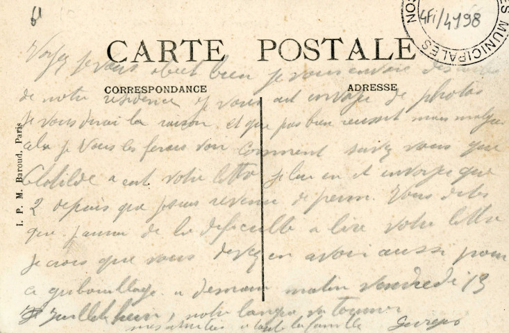 Alençon (Orne), quartier Valazé (14e Hussards), caserne, les écuries, carte postale ancienne noir et blanc n°22, édition Jeanne, I.P.M Baroud, Paris, date d'urilisation : 12 juillet 1913), (14x9), AMA.