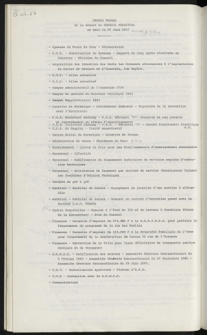 Sommaire sur les affaires à délibérer.