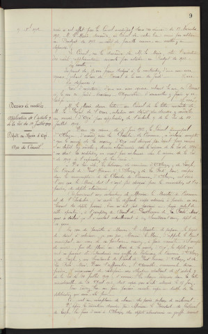 Budget de 1912, vote de crédits supplémentaires. Dessins et modèles, application de l'article 9 de la loi du 14 juillet 1909, dépôt au Musée d'Ozé : avis du Conseil.