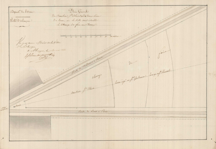 Plan général du cimetière Saint-Blaise, des deux pièces de terre où la ville veut établir le champ de foire aux chevaux (ech : 1/1000) (30 mai 1821).