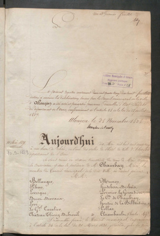 Registre des délibérations du conseil municipal (10 mai 1839 - 31 mars 1843)