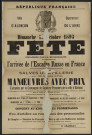 Fête Franco-Russe, à l'occasion de l'arrivée de l'escadre Russe en France (octobre 1893), signé le Maire de la ville d'Alençon, Chevalier de la Légion d'Honneur Docteur Chambay, E. Renaut-de-Broise imprimeur Lithographe, affiche (89cm x62cm).
