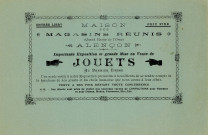 Maison des Magasins Réunis, le grand bazar Alençon, exposition de jouets et articles pour étrennes, communication : télégramme publicitaire, encart publicitaire.