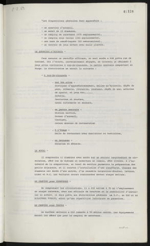 Tourisme, avant-projet d'aménagement d'un ensemble de camping détente et loisirs en bordure de Sarthe.