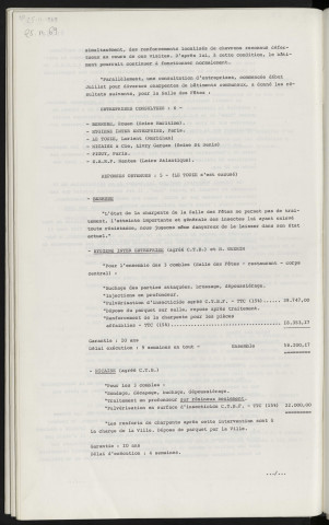 Bâtiments communaux, salle des fêtes, traitement de la charpente.