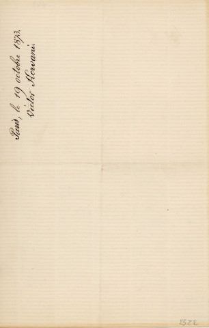 Lettre autographe signée de l'écrivain Victor Kervani à l'acteur Louis Delaferrière (19 octobre 1873).