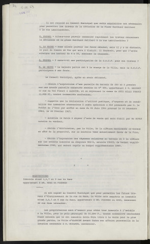 Acquisition terrain appartenant à Mr BEDOUET, déviation de la place Marchand Saillant à la rue Labillardière. Acquisitions immeuble situé 3, 5, 7 et 9 rue du Mans appartenant Mr PIERRES et ROUX 48 rue Jean Leboucher.