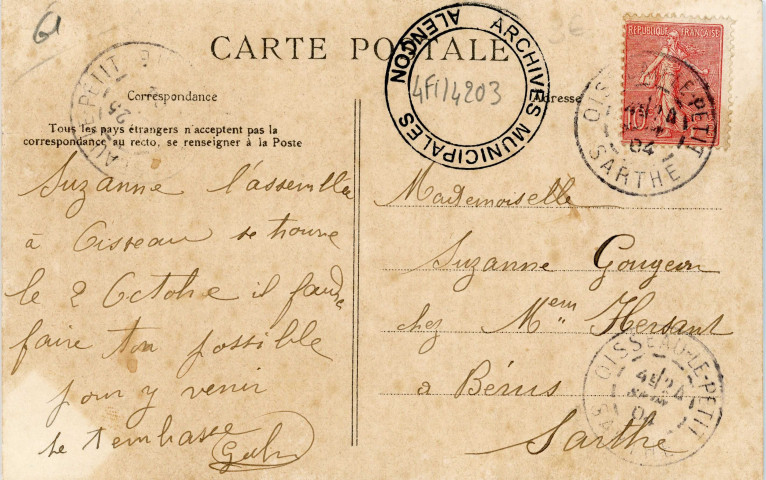 La Normandie, Alençon (Orne), la caserne, le quartier de cavalerie, carte postale ancienne noir et blanc n°97, la C.P.A. (Date d'utilisation : 1904), (14x9), AMA.